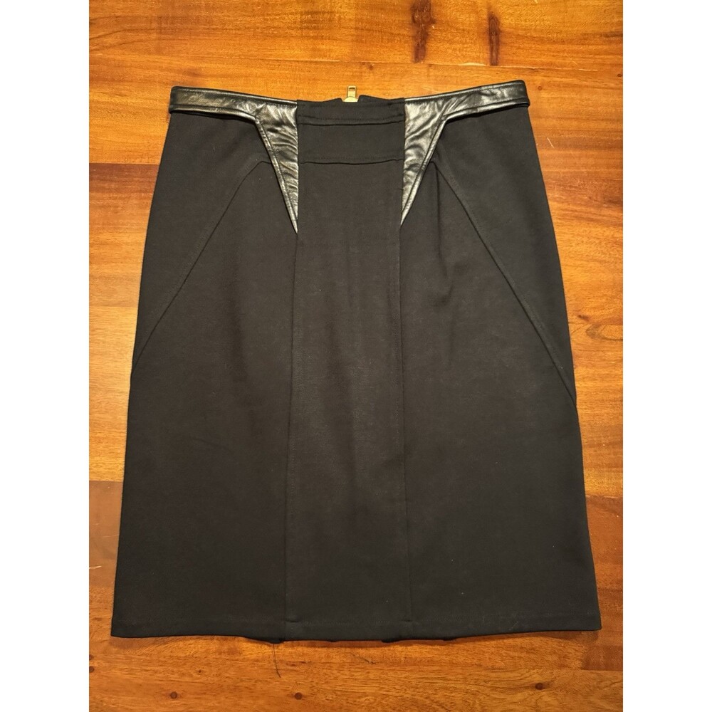 Boston Proper Black Ponte Knit Pencil Skirt Office Work Leather Trim Size 4 NWT